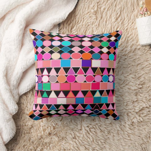 トライバモダンル幾何学模様、宝石の黒の色 クッション (ブランケット)