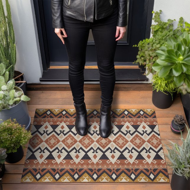 トライバモダンル柄マスタードイエロー ドアマット (クリエイターアップロード済み)