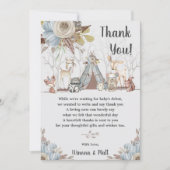 トライバルお洒落ボホ森林動物の赤ちゃんシャワー サンキューカード (正面)