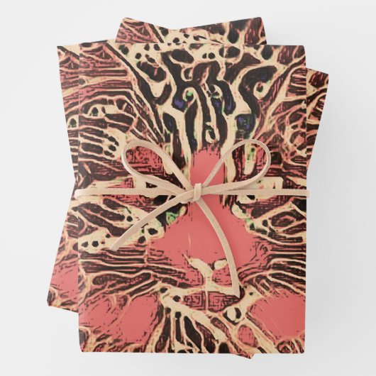 トライバルかわいいタブビーキャットピンクブラウンヒッピーのモザイクアート ラッピングペーパーシート (インサイチュ)