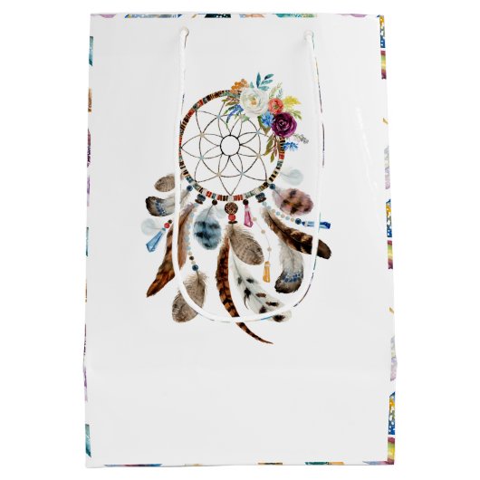 トライバルの羽と花のドリームキャッチャー ミディアムペーパーバッグ (裏面)