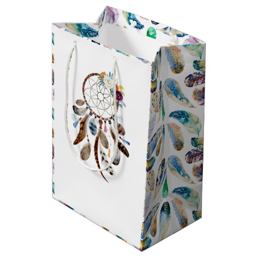 トライバルの羽と花のドリームキャッチャー ミディアムペーパーバッグ (裏面アングル)