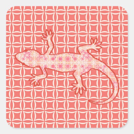 トライバルろうけつ染めゲッコ – コーラルピンクとクリーム スクエアシール (正面)