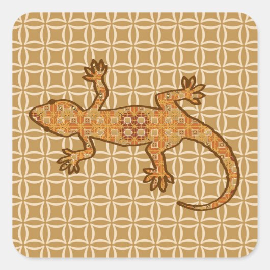 トライバルろうけつ染めゲッコ – サビ、琥珀と日焼け スクエアシール (正面)