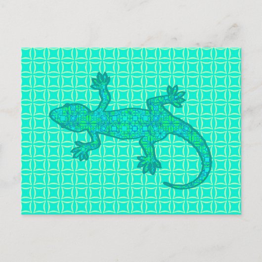 トライバルろうけつ染めゲッコ – ターコイズ/孔雀 ポストカード (正面)