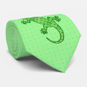 トライバルろうけつ染めゲッコ – ライムとエメラルドグリーン ネクタイ (ロール)