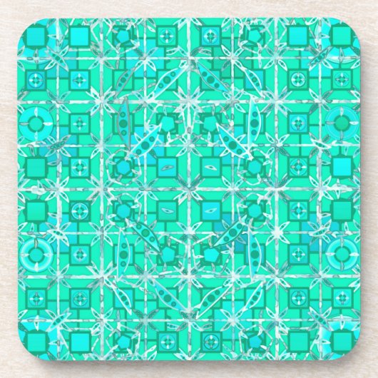 トライバルろうけつ染め – アクアと白ターコイズ コースター (正面)