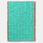 トライバルろうけつ染め – アクアと白ターコイズ スローブランケット (正面縦)