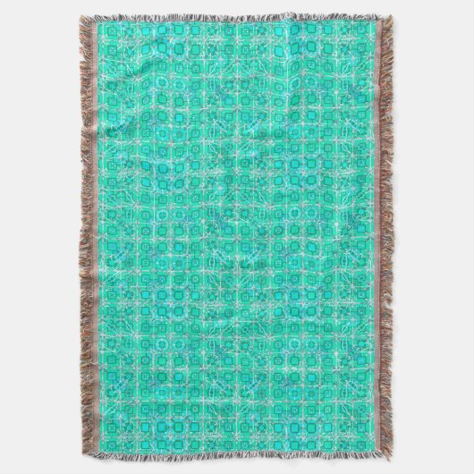 トライバルろうけつ染め – アクアと白ターコイズ スローブランケット (正面縦)