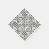 トライバルろうけつ染め – グレー/グレー、黒と白 スタンダードカクテルナプキン (角)
