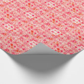 トライバルろうけつ染め – コーラルピンク、コーラルオレンジとクリーム ラッピングペーパー (角)