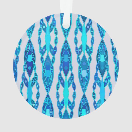トライバルろうけつ染め – サファイアブルーとシルバーグレー オーナメント (裏面)
