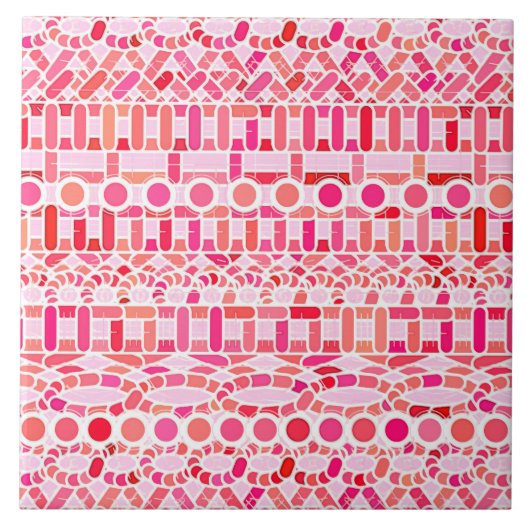 トライバルろうけつ染め – ピンクとサンゴの色合い タイル (正面)