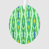 トライバルろうけつ染め – ミント、エメラルドグリーンとブルー オーナメント (正面)