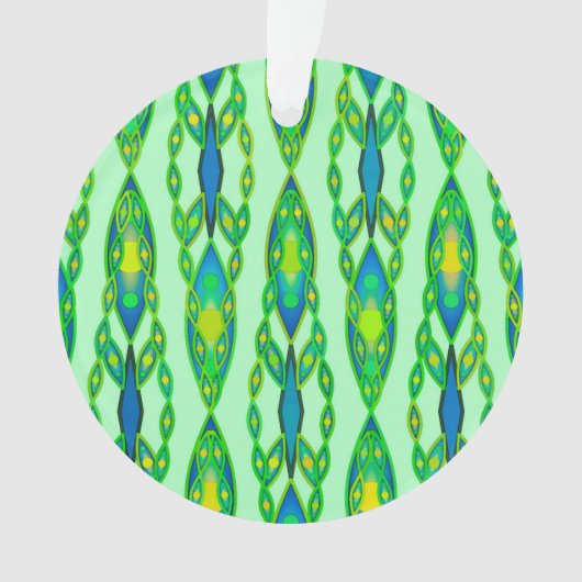 トライバルろうけつ染め – ミント、エメラルドグリーンとブルー オーナメント (正面)