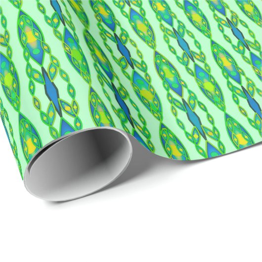 トライバルろうけつ染め – ミント、エメラルドグリーンとブルー ラッピングペーパー (ロールコーナー)