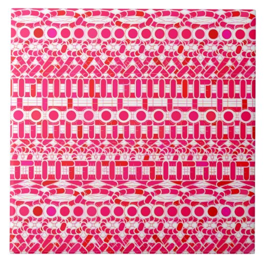 トライバルろうけつ染め-深いレッド、マルーン、ホワイト タイル (正面)