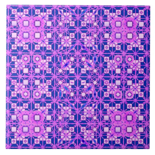 トライバルろうけつ染め – 紫の色合い タイル (正面)