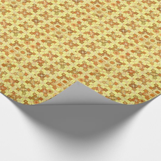 トライバルろうけつ染め – 黄金の黄色、茶色とタン ラッピングペーパー (角)