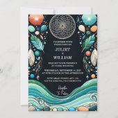 トライバルアクアサンドワーク積み上げシーグラスウェディング 招待状 (正面)