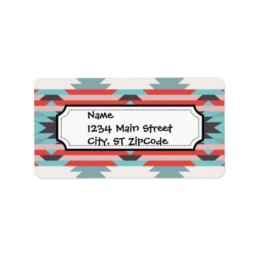 トライバルアステカパターン先住民アメリカンレッドブルー ラベル (正面)