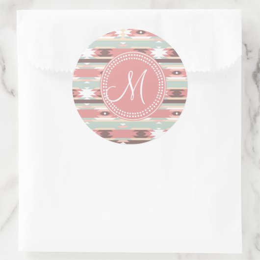 トライバルアステカピンクモノグラム模様 ラウンドシール (バッグ)