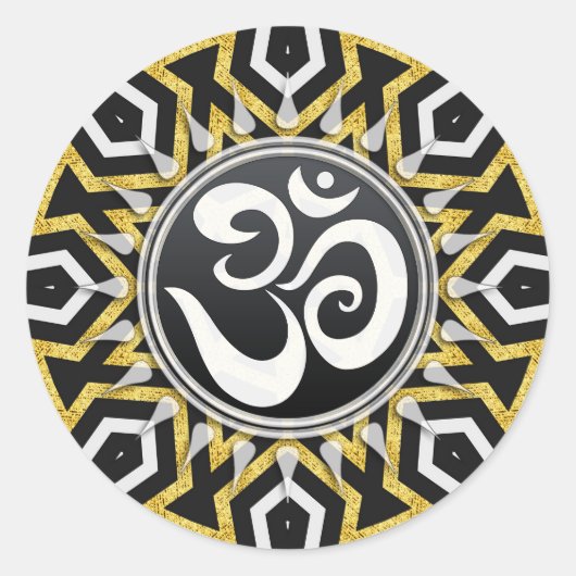 トライバルアステカ金ゴールドSun Black+White Omステッカー ラウンドシール (正面)