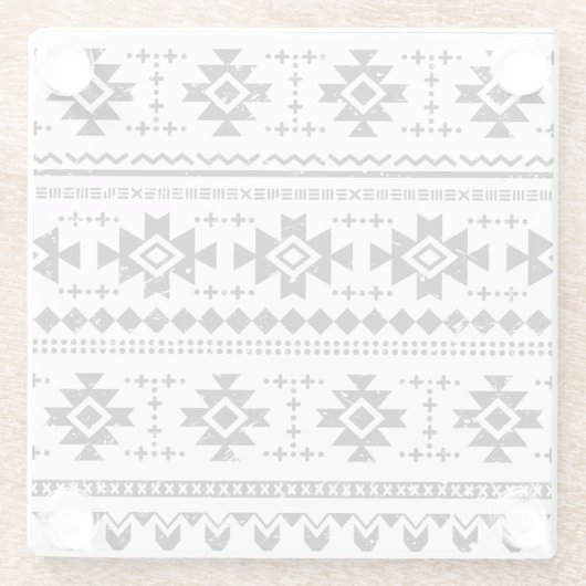 トライバルアステカ、ヴィンテージ白の背景。 ガラスコースター (裏面)