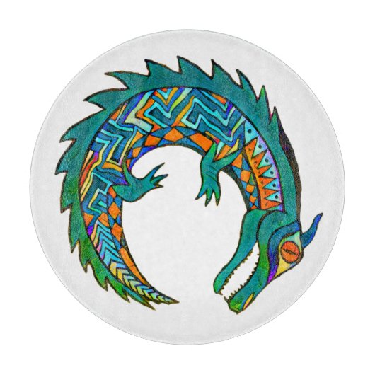 トライバルアリゲーターアートアクリルトレイ カッティングボード (正面)