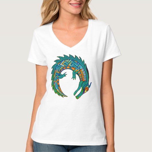 トライバルアリゲーターアート Tシャツ (正面)