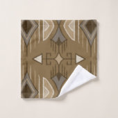 トライバルアローズ、ブラウン、クリーム、グレー バスタオルセット (ウォッシュタオル)