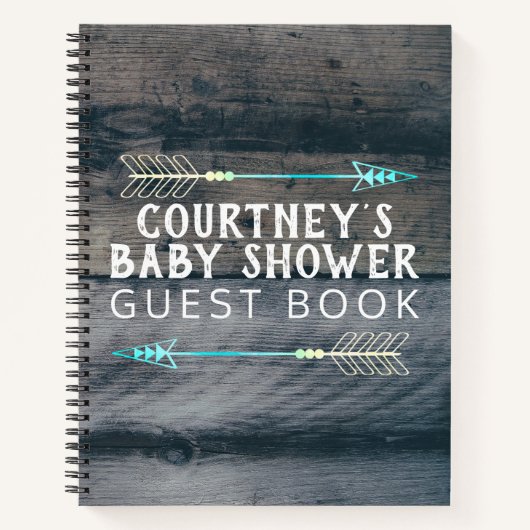 トライバルアローベビーシャワーゲストブックウ素朴ッド ノートブック (正面)