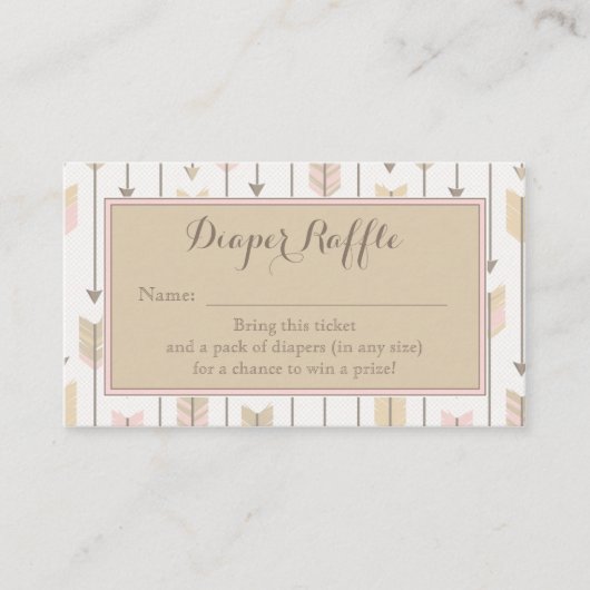 トライバルアロー赤ちゃんシャワーおむつラッフルチケットタン エンクロージャーカード (正面)