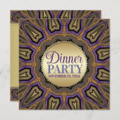 トライバルアースオレンジパープル金ゴールドディナーパーティー 招待状 (正面/裏面)