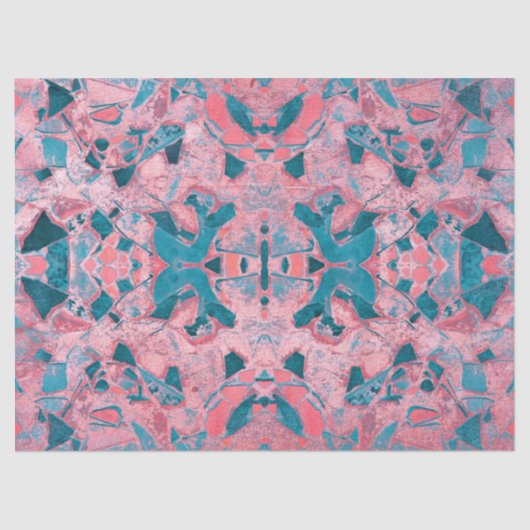 トライバルアートヴィンテージ赤面ピンクティール（緑がかった色）テクスチャ 薄葉紙 (正面)