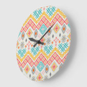 トライバルアート：ボホ幾何学プリント。 ラージ壁時計 (傾斜)