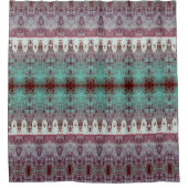 トライバルウエスタンパターンティール（緑がかった色）牛ブルスカルカントリー シャワーカーテン (正面)