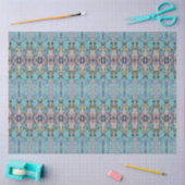 トライバルウエスタンブルーティール(緑がかった色)アートパターンブルスカル 薄葉紙 (クラフト)