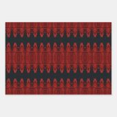 トライバルウエスタンレッドブラックアートパターンブルスカル ラッピングペーパーシート (正面2)