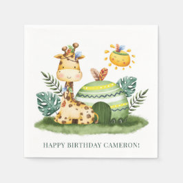 トライバルウォーターカラーキレーフサファリハッピーバースデー スタンダードカクテルナプキン