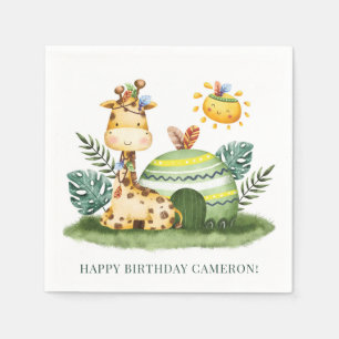 トライバルウォーターカラーキレーフサファリハッピーバースデー スタンダードカクテルナプキン