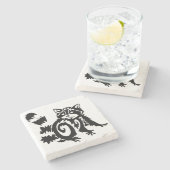 トライバルウッドランドラクーンデザイン ストーンコースター (横)