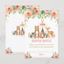 トライバルウッドランド動物フローラおむつラッフルカード 招待状
