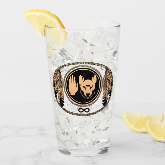 トライバルウルフアートグラスメティスフラッグ飲み物用品 タンブラーグラス (アイス正面)