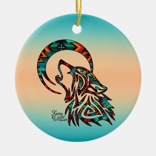 トライバルウルフザムーンセラミックオーナメント セラミックオーナメント (正面)