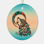 トライバルウルフザムーンセラミックオーナメント セラミックオーナメント (左)