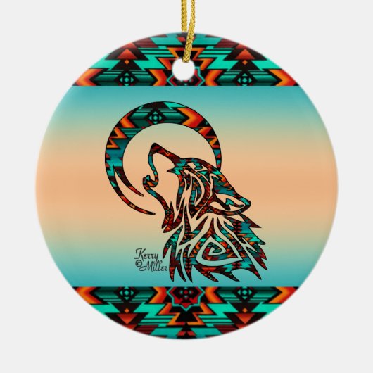 トライバルウルフセラミックオーナメント セラミックオーナメント (正面)