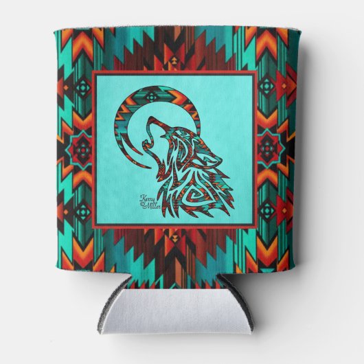 トライバルウルフハウリングアットザムーンクーラーボックス 缶クーラー (正面)