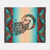 トライバルウルフハウリングアットザムーンフリースブランケット フリースブランケット (正面(横))