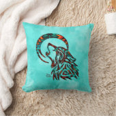 トライバルウルフハウリングアットザムーン装飾用クッション クッション (ブランケット)